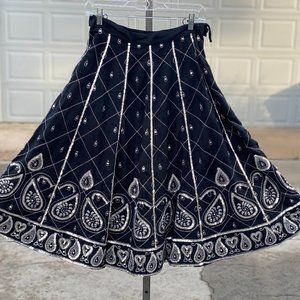 Black and silver linen sequin gypsy goth skirt